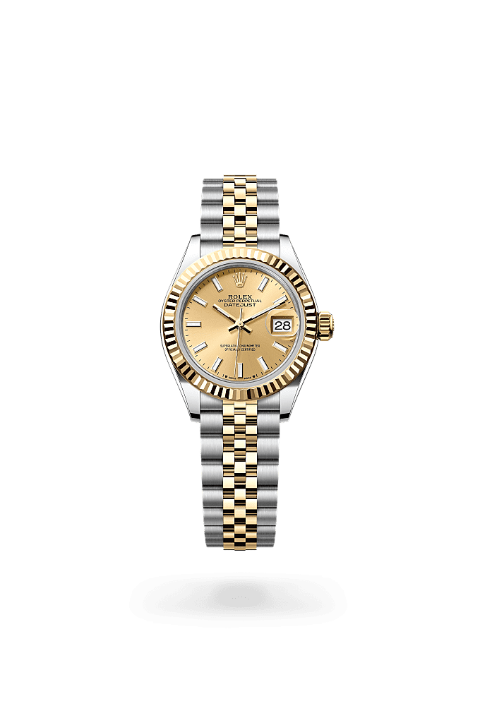 Lady-Datejust, Oyster, 28 mm, Oystersteel dan emas kuning, Dial : Berwarna sampanye, Rolex