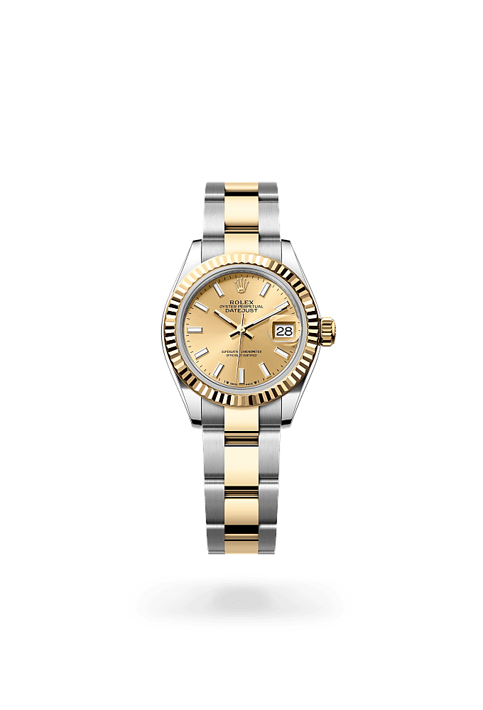 Lady-Datejust, Oyster, 28 mm, Oystersteel dan emas kuning, Dial : Berwarna sampanye, Rolex