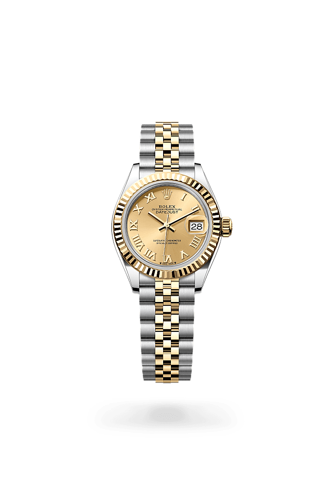Lady-Datejust, Oyster, 28 mm, Oystersteel dan emas kuning, Dial : Berwarna sampanye, Rolex