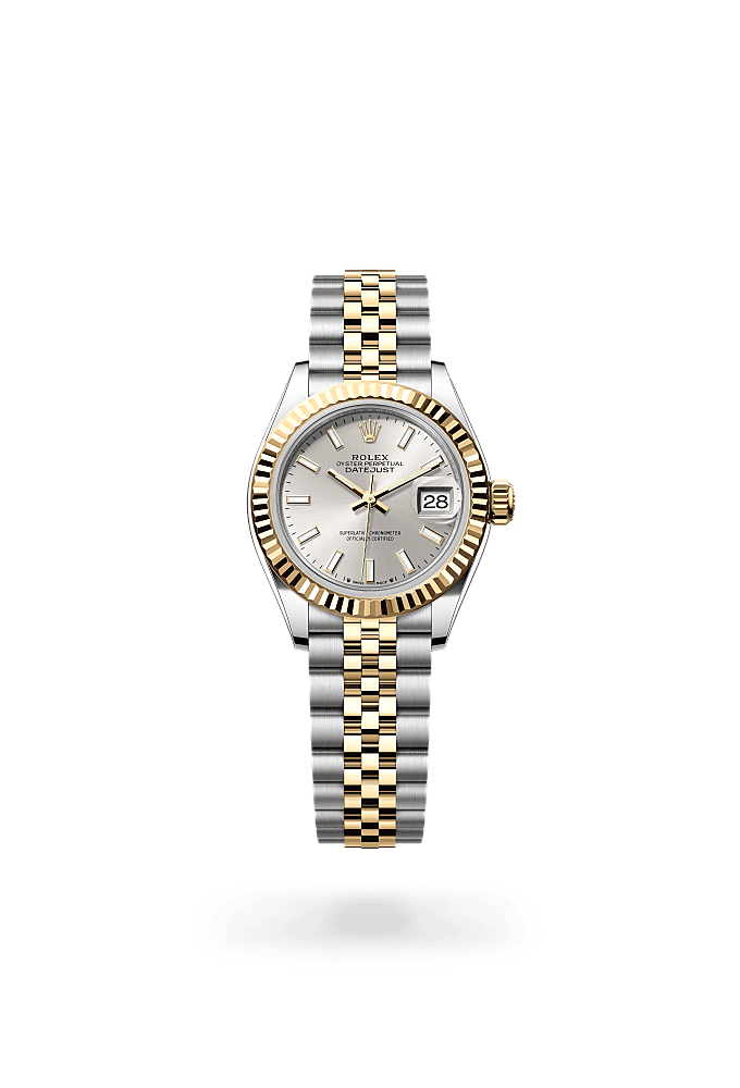 Lady-Datejust, Oyster, 28 mm, Oystersteel dan emas kuning, Dial : Perak, Rolex