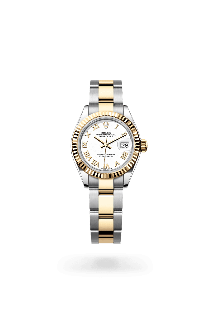 Lady-Datejust, Oyster, 28 mm, Oystersteel dan emas kuning, Dial : Putih, Rolex