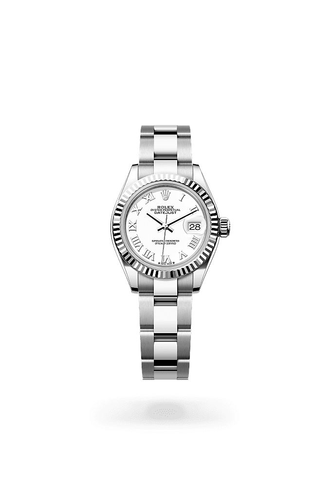 Lady-Datejust, Oyster, 28 mm, acero Oystersteel y oro blanco, Esfera : Blanca, Rolex