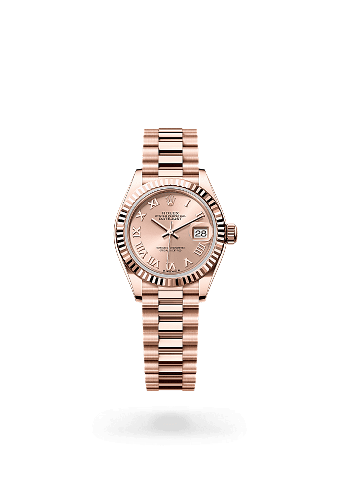 Lady-Datejust, Oyster, 28 mm, emas Everose, Dial : Berwarna <i>rosé</i>, Rolex