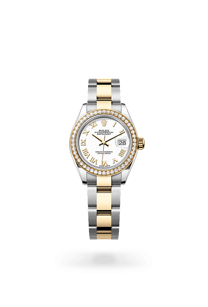 Lady-Datejust, Oyster, 28 mm, Oystersteel, yellow gold and diamonds, Dial : White, Rolex