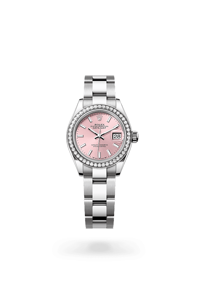 Lady-Datejust, Oyster, 28 mm, Oystersteel, white gold and diamonds, Dial : Pink, Rolex