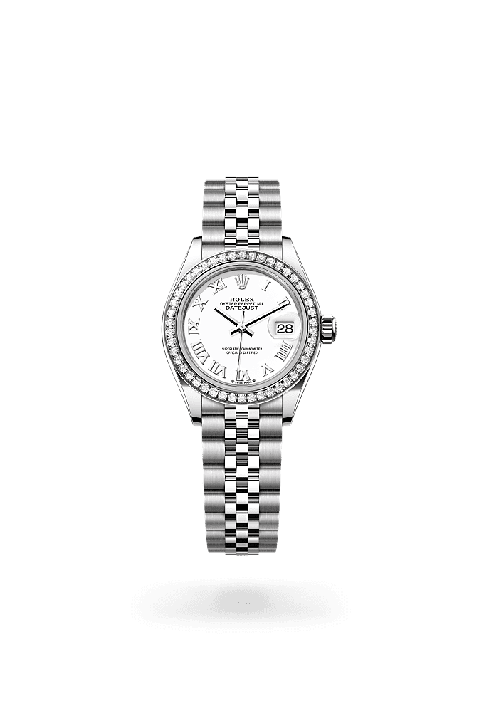 Lady-Datejust, Oyster, 28 mm, Oystersteel, white gold and diamonds, Dial : White, Rolex