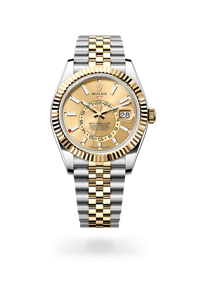 Sky-Dweller, Oyster, 42 mm, Oystersteel and yellow gold, Dial : Champagne-colour, Rolex