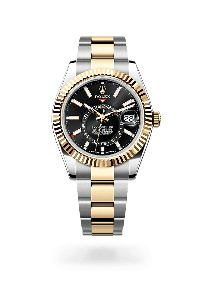 Sky-Dweller, Oyster, 42 mm, Oystersteel and yellow gold, Dial : Bright black, Rolex
