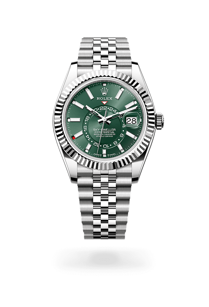 Sky-Dweller, Oyster, 42 mm, Oystersteel and white gold, Dial : Mint green, Rolex