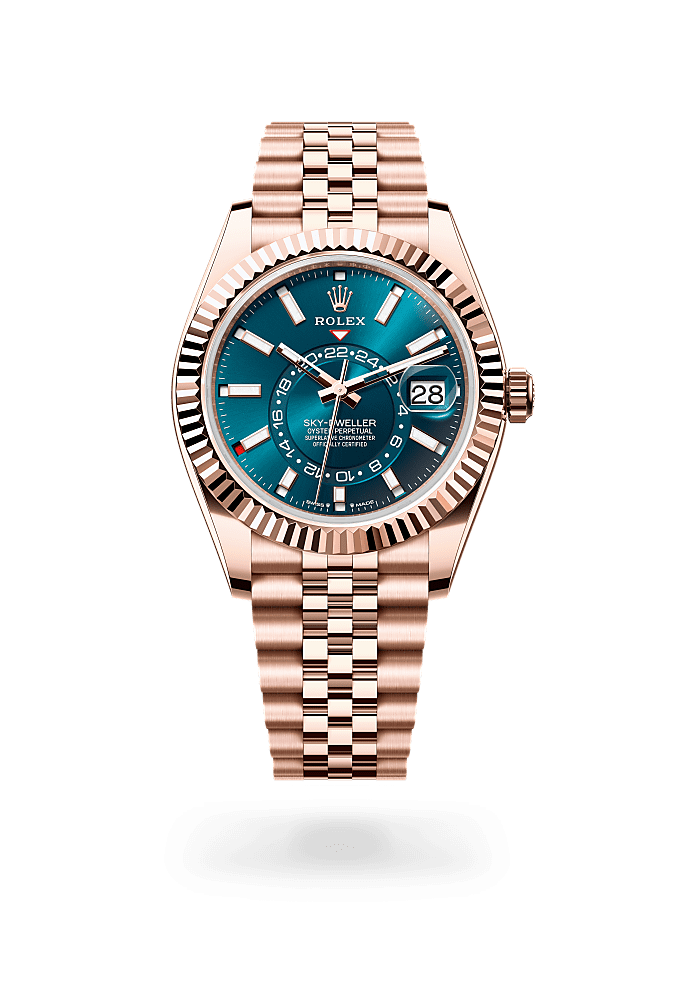 Sky-Dweller, Oyster, 42 mm, emas Everose, Permukaan : Biru hijau, Rolex