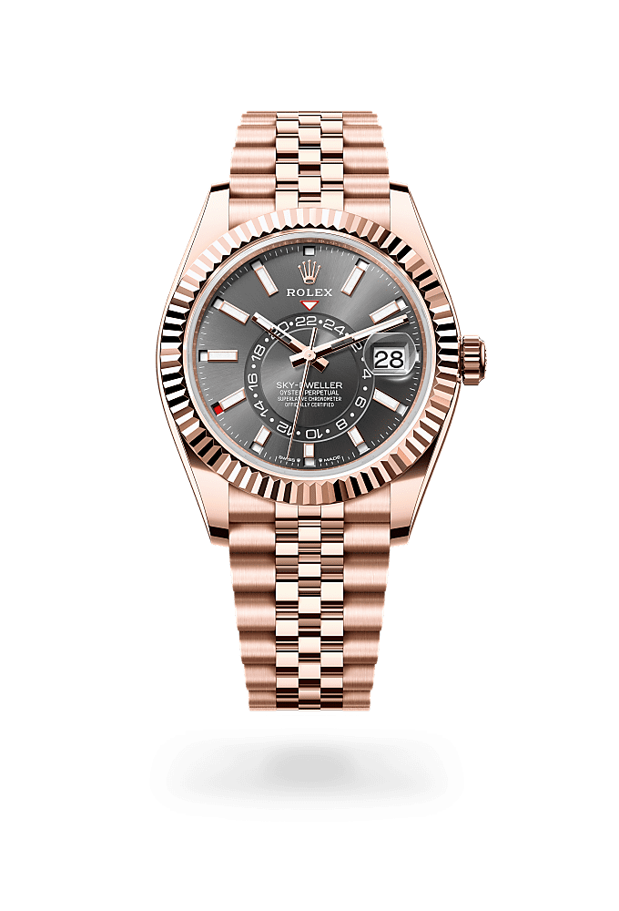 Sky-Dweller, Oyster, 42 mm, emas Everose, Permukaan : Batu loh, Rolex