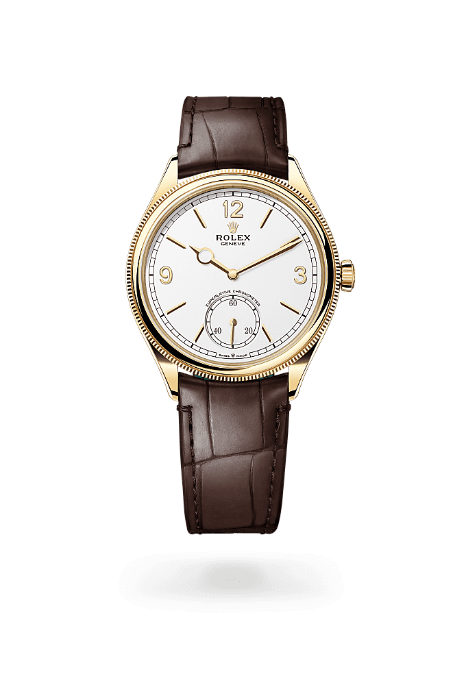 1908, Emas kuning 18 karat, 39 mm, kemasan terakhir digilap, Permukaan : Putih terang, Rolex