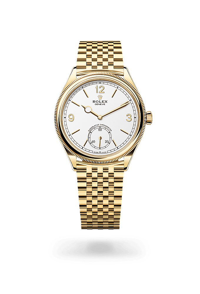 1908, Emas kuning 18 karat, 39 mm, kemasan terakhir digilap, Permukaan : Putih terang, Rolex