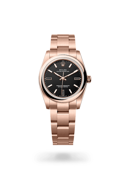 Rolex Oyster Perpetual 34 in Everose gold with black dial