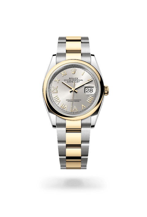 Rolex Datejust 36 in Oystersteel and yellow gold with silver diamond dial