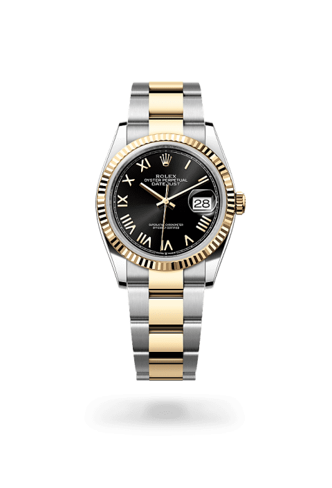Rolex Datejust 36 in Oystersteel and yellow gold with bright black dial
