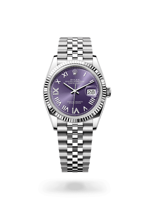 Rolex Datejust 36 in Oystersteel and white gold with aubergine diamond dial