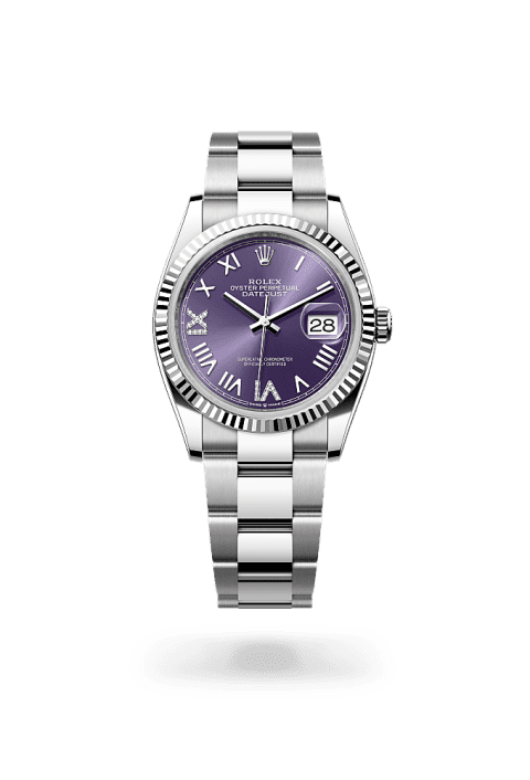 Rolex Datejust 36 in Oystersteel and white gold with aubergine diamond dial