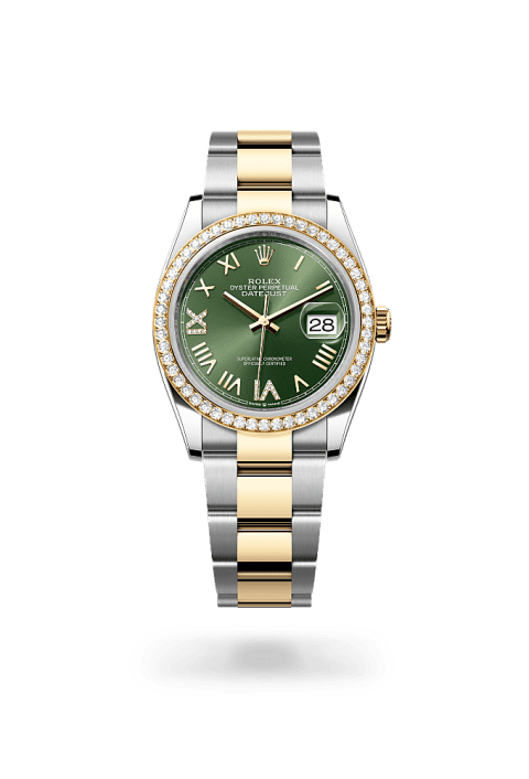 Rolex Datejust 36 in Oystersteel yellow gold and diamonds with olive green diamond dial
