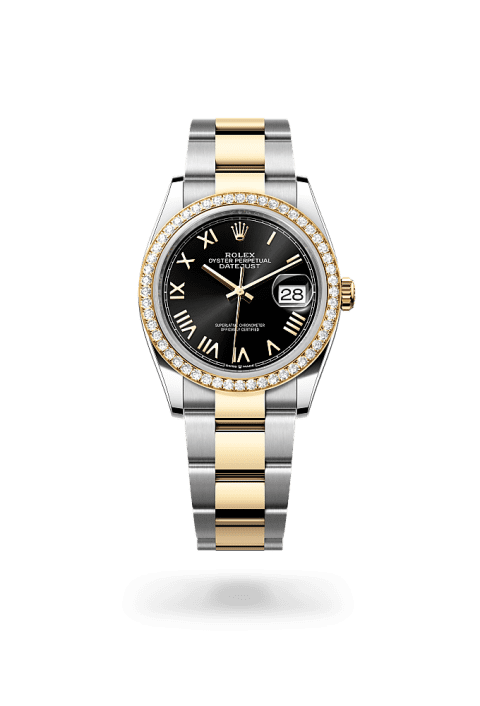 Rolex Datejust 36 in Oystersteel yellow gold and diamonds with bright black dial