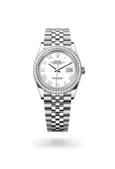 Rolex Datejust 36 in Oystersteel white gold and diamonds with white dial