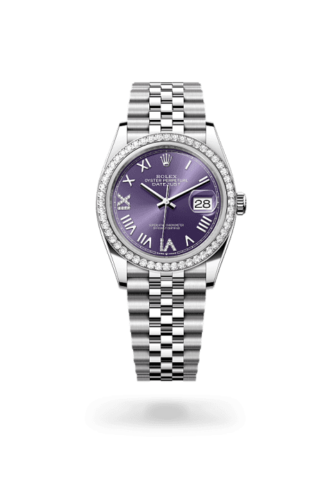 Rolex Datejust 36 in Oystersteel white gold and diamonds with aubergine diamond dial