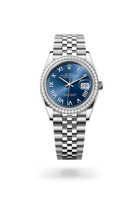 Rolex Datejust 36 in Oystersteel white gold and diamonds with bright blue dial