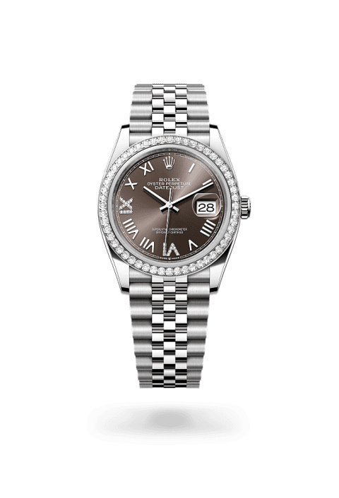 Rolex Datejust 36 in Oystersteel white gold and diamonds with dark grey diamond dial