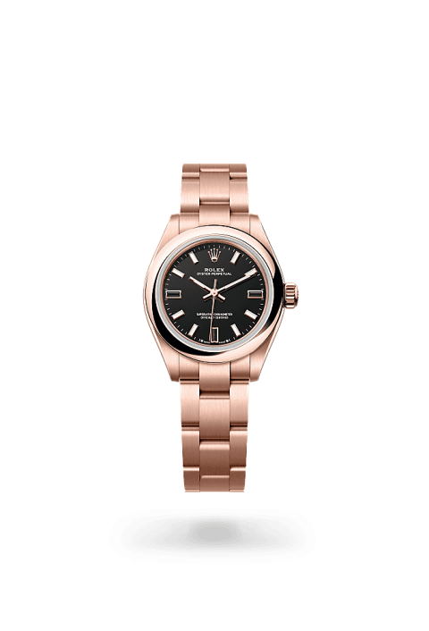 Rolex Oyster Perpetual 28 in Everose gold with black dial