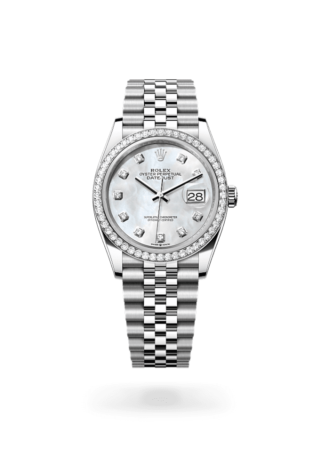 Datejust 36 - Oyster, 36 mm, Oystersteel, white gold and diamonds