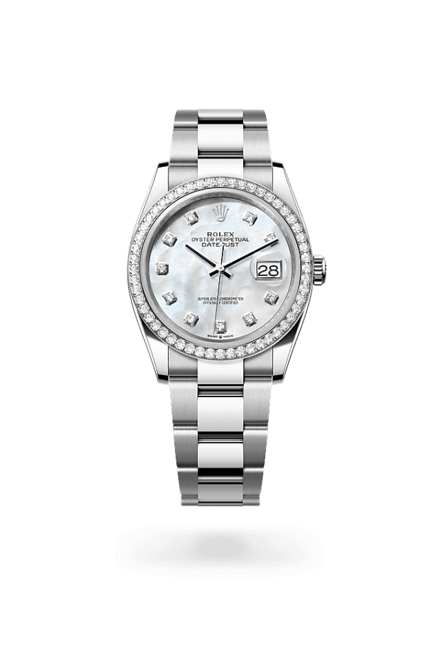 Datejust 36 - Oyster, 36 mm, Oystersteel, white gold and diamonds