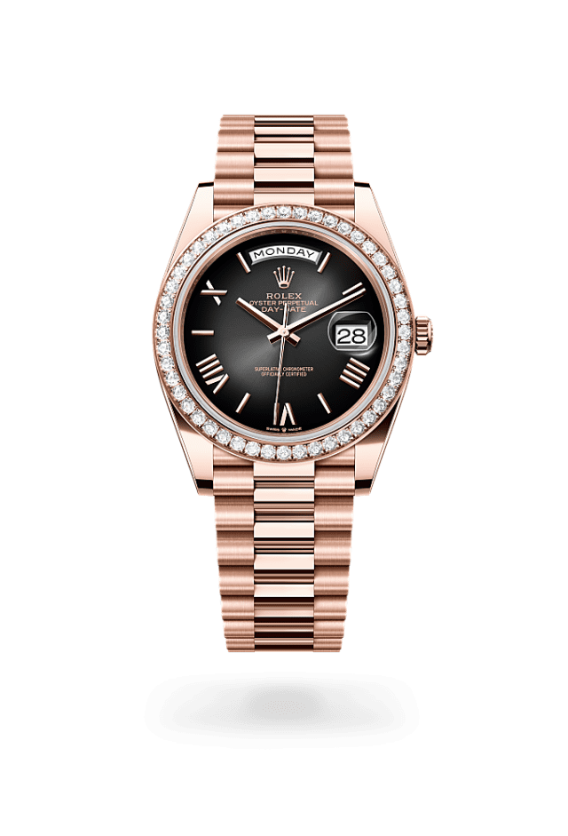 Day-Date 40 - Oyster, 40 mm, Everose gold and diamonds