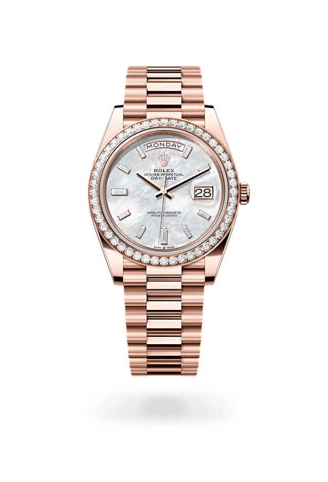 Day-Date 40 - Oyster, 40 mm, Everose gold and diamonds