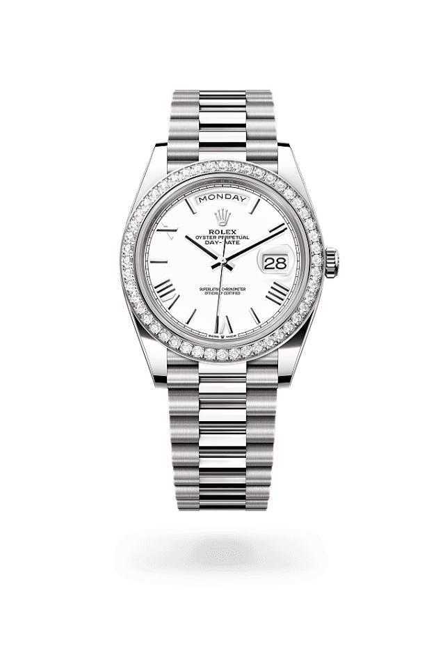 Day-Date 40 - Oyster, 40 mm, white gold and diamonds