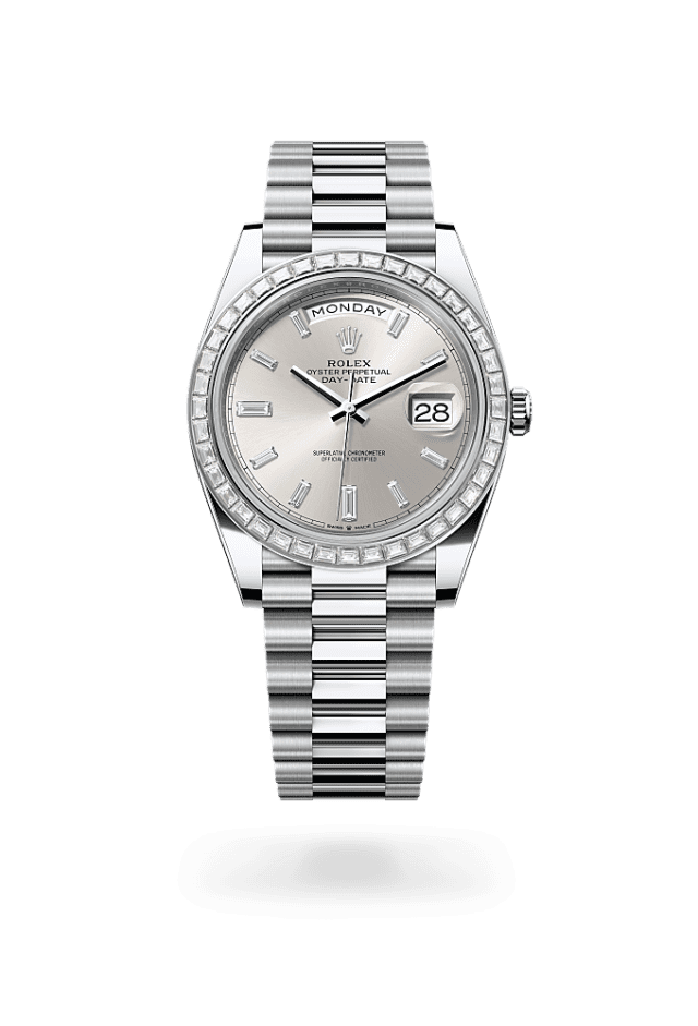 Day-Date 40 - Oyster, 40 mm, platinum and diamonds