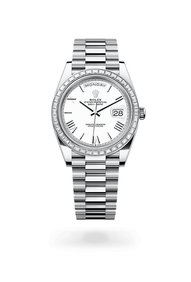 Day-Date 40 - Oyster, 40 mm, platinum and diamonds
