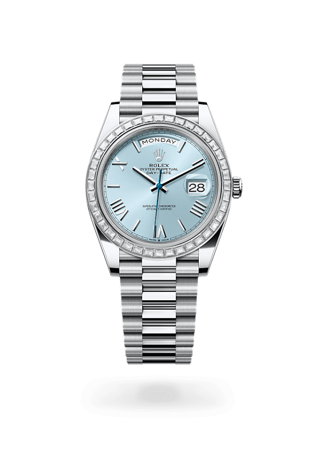 Day-Date 40 - Oyster, 40 mm, platinum and diamonds