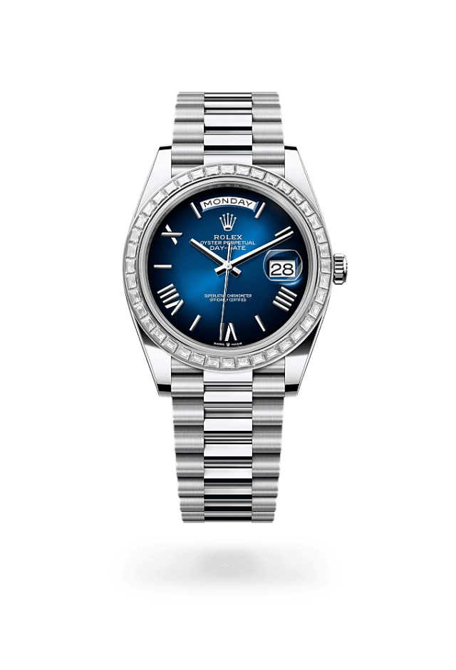 Day-Date 40 - Oyster, 40 mm, platinum and diamonds