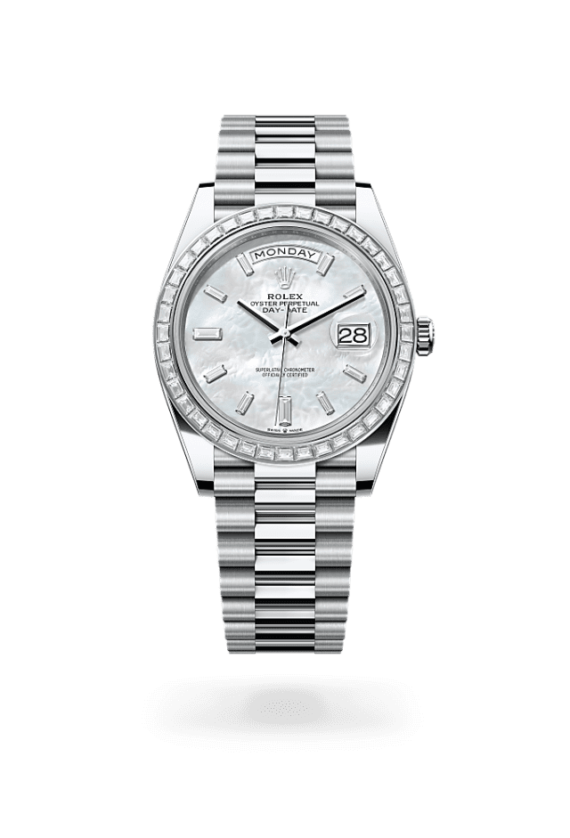 Day-Date 40 - Oyster, 40 mm, platinum and diamonds