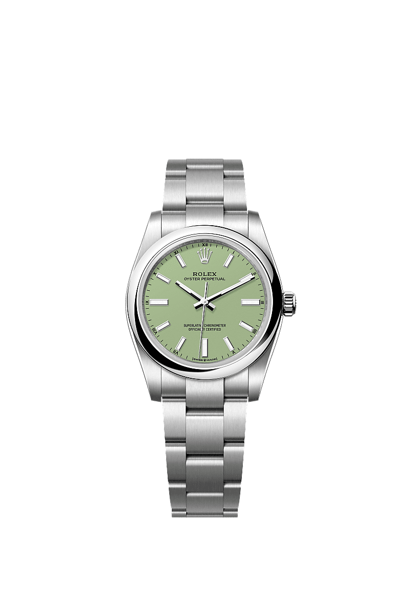Oyster Perpetual 34, Oyster, 34 mm, stal Oystersteel, Tarcza : W kolorze pistacjowym, Rolex