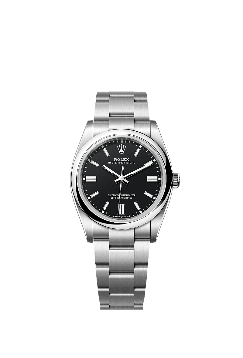 Oyster Perpetual 36, 蠔式，36毫米，蠔式鋼, 錶面 : 黑色, Rolex