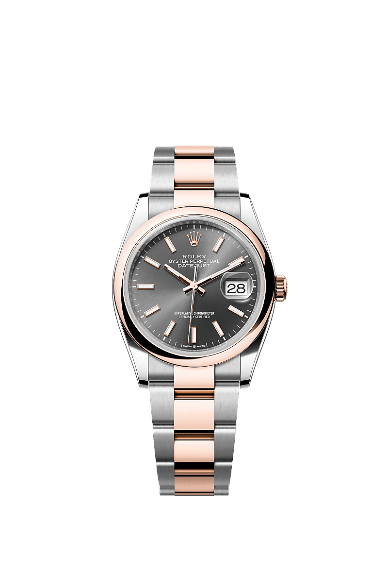 Datejust 36, Oyster, 36 mm, stal Oystersteel i różowe złoto Everose, Tarcza : Ciemnoszara, Rolex