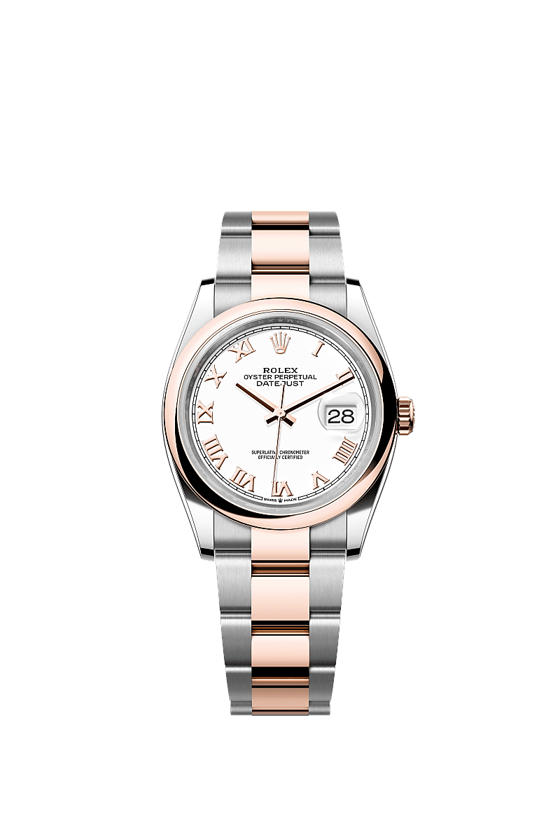 Datejust 36, Oyster, 36 mm, Oystersteel dan emas Everose, Permukaan : Putih, Rolex