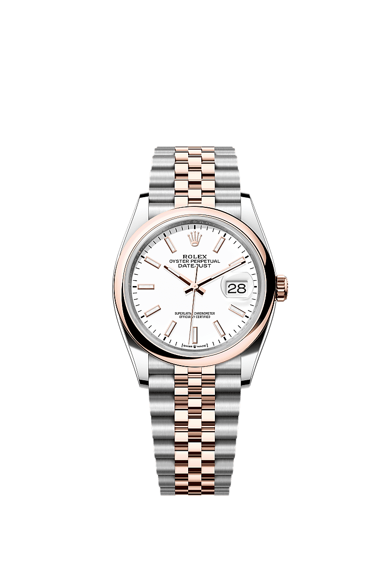 Datejust 36, Oyster, 36 mm, stal Oystersteel i różowe złoto Everose, Tarcza : Biała, Rolex