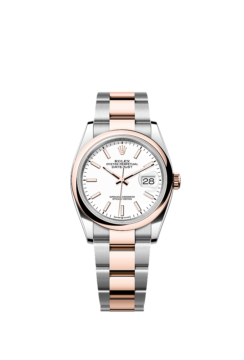 Datejust 36, Oyster, 36 mm, acier Oystersteel et or Everose, Cadran : Blanc, Rolex