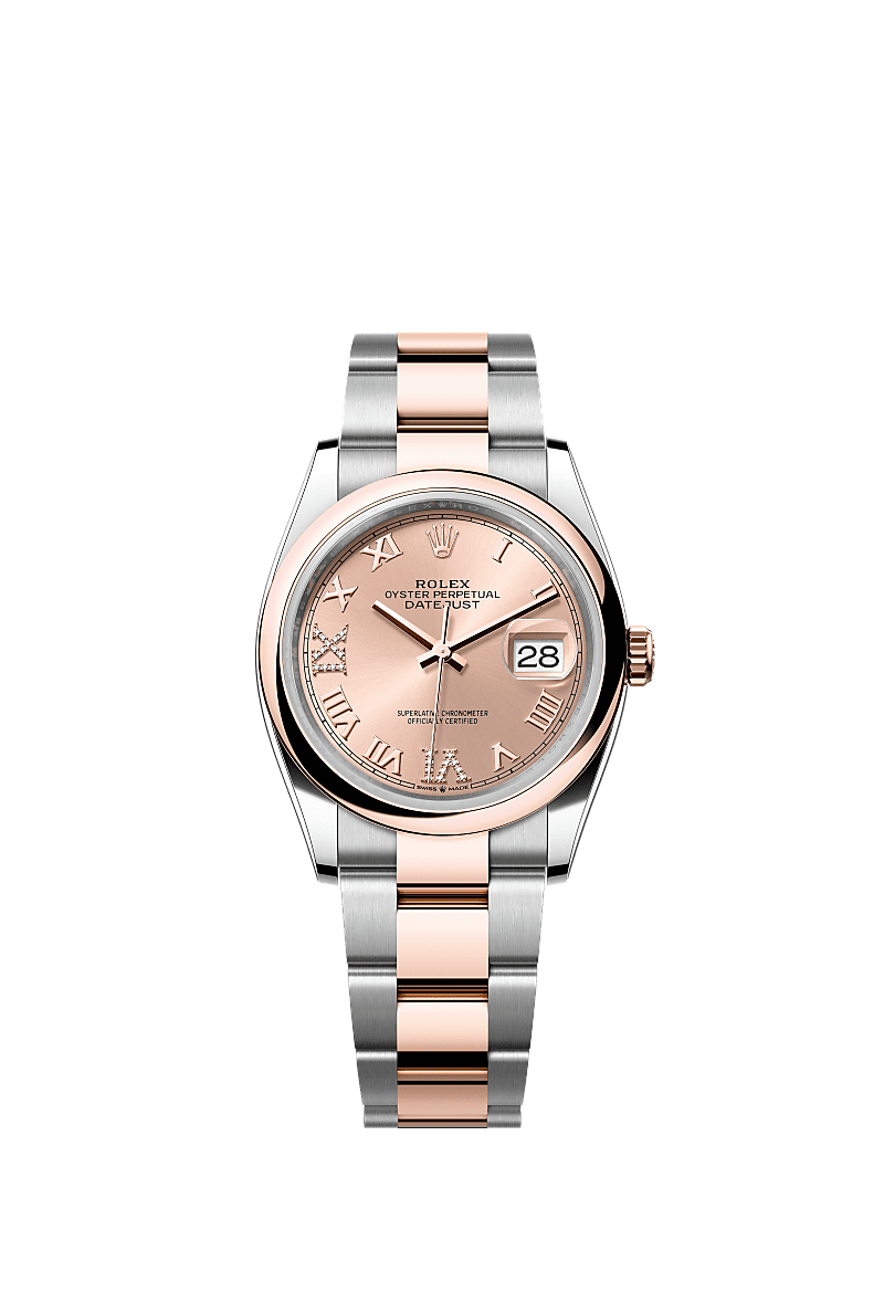 Datejust 36, Oyster, 36 mm, acero Oystersteel y oro Everose, Esfera : Color «rosé» engastada de diamantes, Rolex
