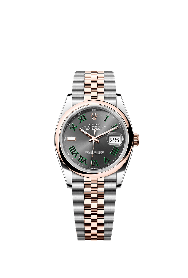 Datejust 36, Oyster, 36 mm, acciaio Oystersteel e oro Everose, Quadrante : Ardesia, Rolex