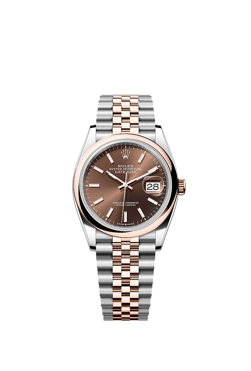 Datejust 36, Oyster, 36 mm, Oystersteel dan emas Everose, Permukaan : Coklat, Rolex