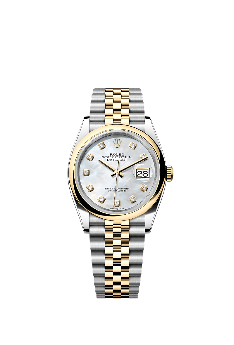 Datejust 36, Oyster, 36 mm, Oystersteel çelik ve sarı altın, Kadran : Pırlantalı beyaz sedef, Rolex
