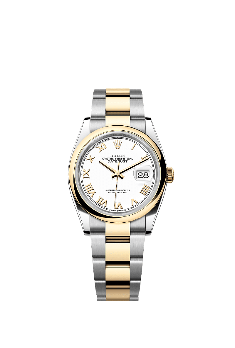 Datejust 36, Oyster, 36 mm, acciaio Oystersteel e oro giallo, Quadrante : Bianco, Rolex